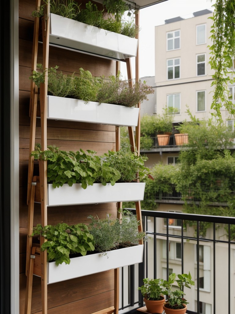 Creative small balcony decoration ideas using vertical gardening, hanging planters, and a folding table for dining or working space.