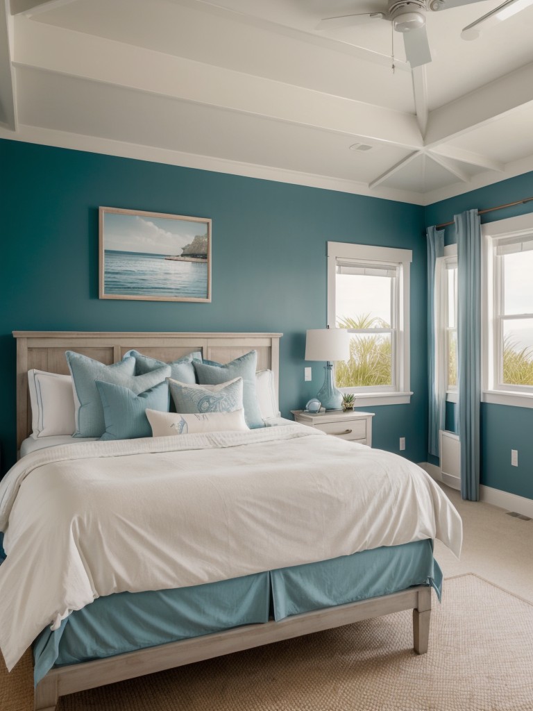 Coastal-inspired bedroom design with nautical motifs, natural textures, and a calming color palette reminiscent of the beach.