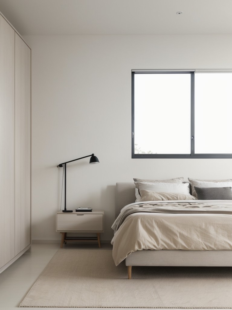 Minimalist bedroom decor with clean lines, neutral color palette, and sleek furniture for a serene and clutter-free space.