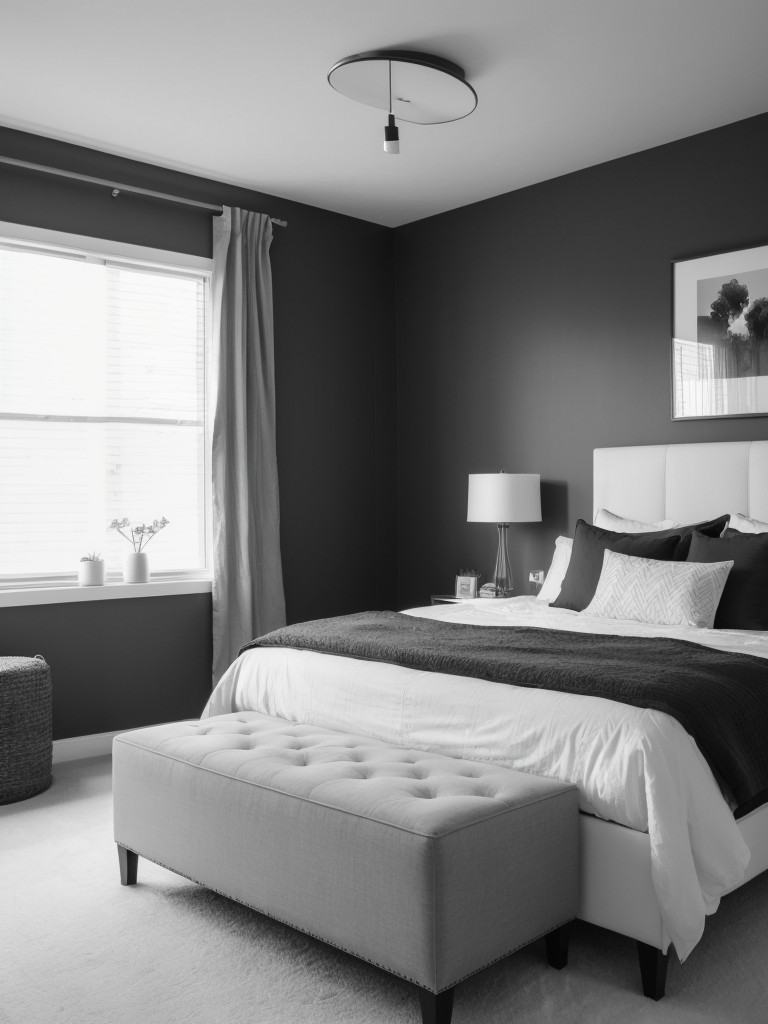 Monochrome bedroom decor using different shades of gray, black, and white for a sleek and sophisticated aesthetic.