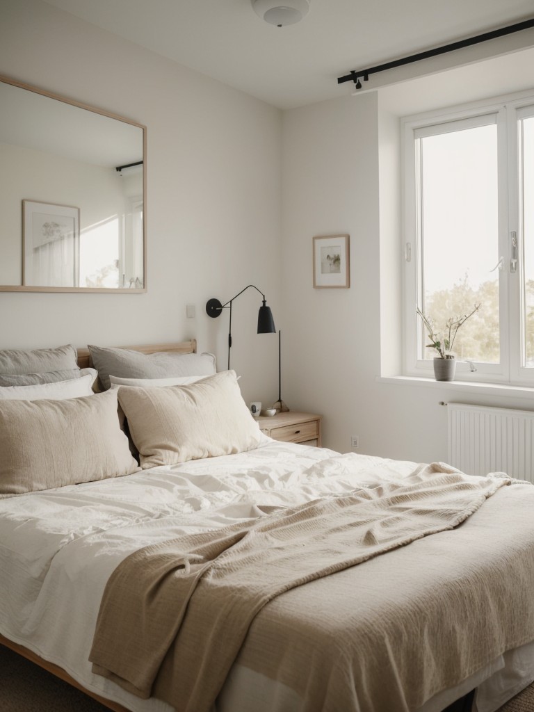 Scandinavian-inspired bedroom with light wood furniture, neutral colors, and plenty of natural light for a fresh and airy feel.