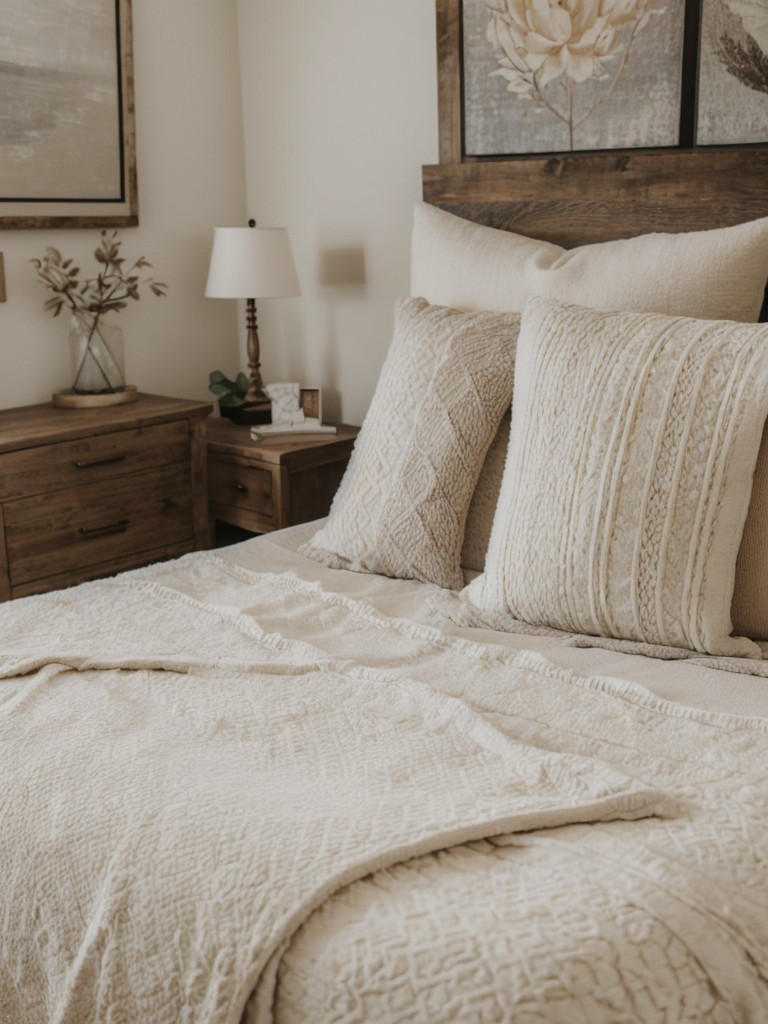 Adding texture and interest to your bedroom with affordable throw blankets, pillows, and textured rugs.