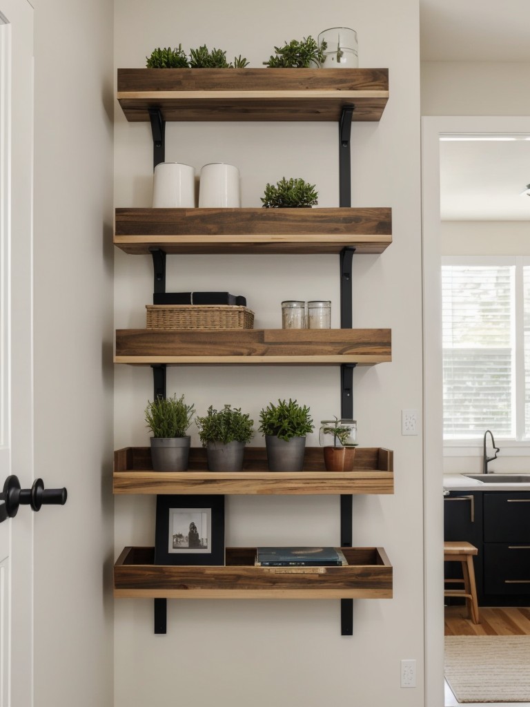 Making use of vertical space by installing floating shelves or wall-mounted organizers for efficient storage.