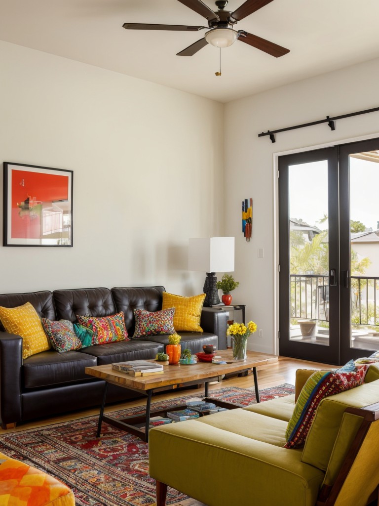 Eclectic interior with an assortment of mixed furniture styles, bold colors, and unexpected decor combinations, resulting in a unique and vibrant living environment.