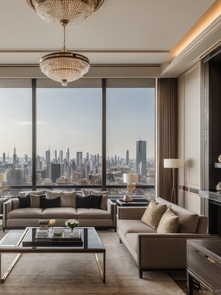 Luxurious penthouse design with high-end finishes, panoramic city views, and opulent furnishings, creating a sophisticated and upscale living experience.