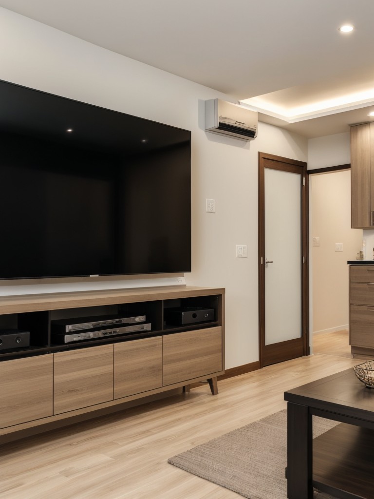Smart home automation integration into the apartment design, featuring voice-controlled lighting, temperature, and entertainment systems for convenience.