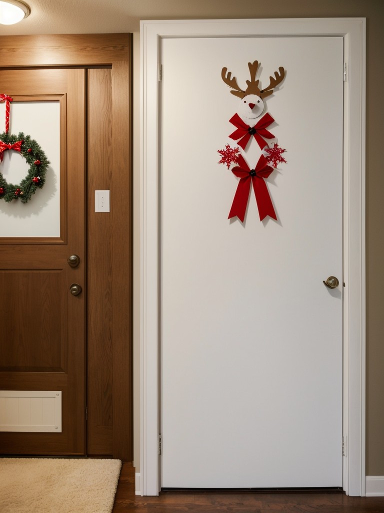 Attach a row of holiday-themed paper cutouts, such as reindeer or snowflakes, to your apartment door for a whimsical touch.