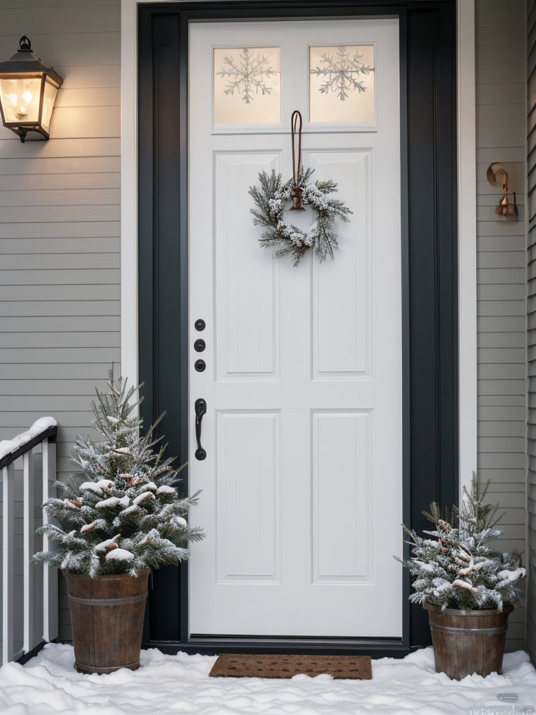 Create a cozy winter scene by attaching a handful of artificial snowflakes to your door with clear fishing wire.