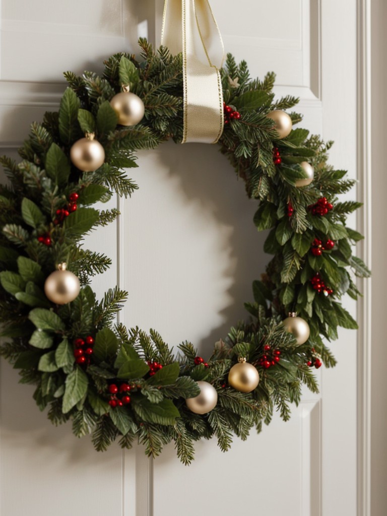 Display a series of miniature ornament wreaths on your door for a fun and unique alternative to the traditional wreath.