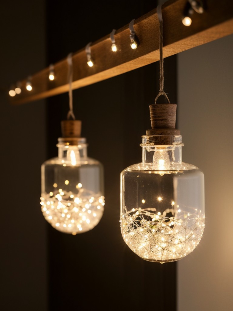 Hang a series of clear glass ornaments filled with small LED lights for a subtle and charming holiday glow.