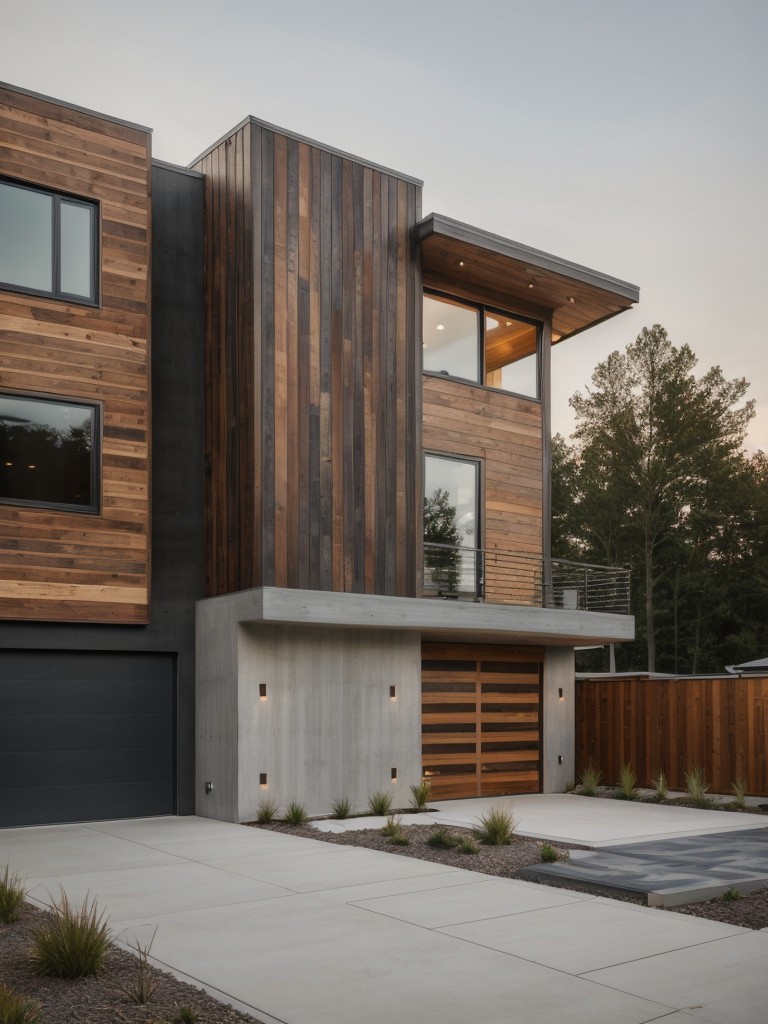 Use a mix of textures, such as wood, concrete, and metal, to create a visually appealing and modern exterior.