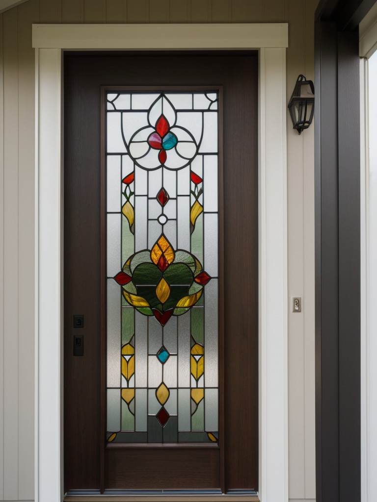 Adding character to the front door with a bold mural, stained glass window film, or a unique door knocker.