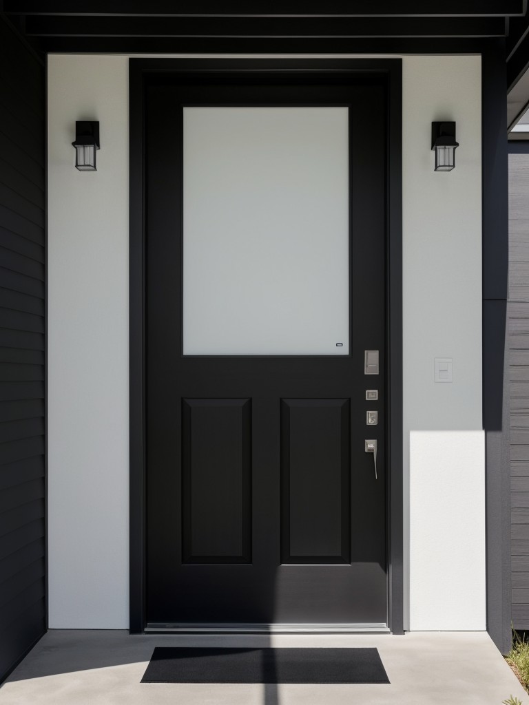 Creating a modern statement with a sleek black door, minimalist house numbers, and a contemporary outdoor light fixture.