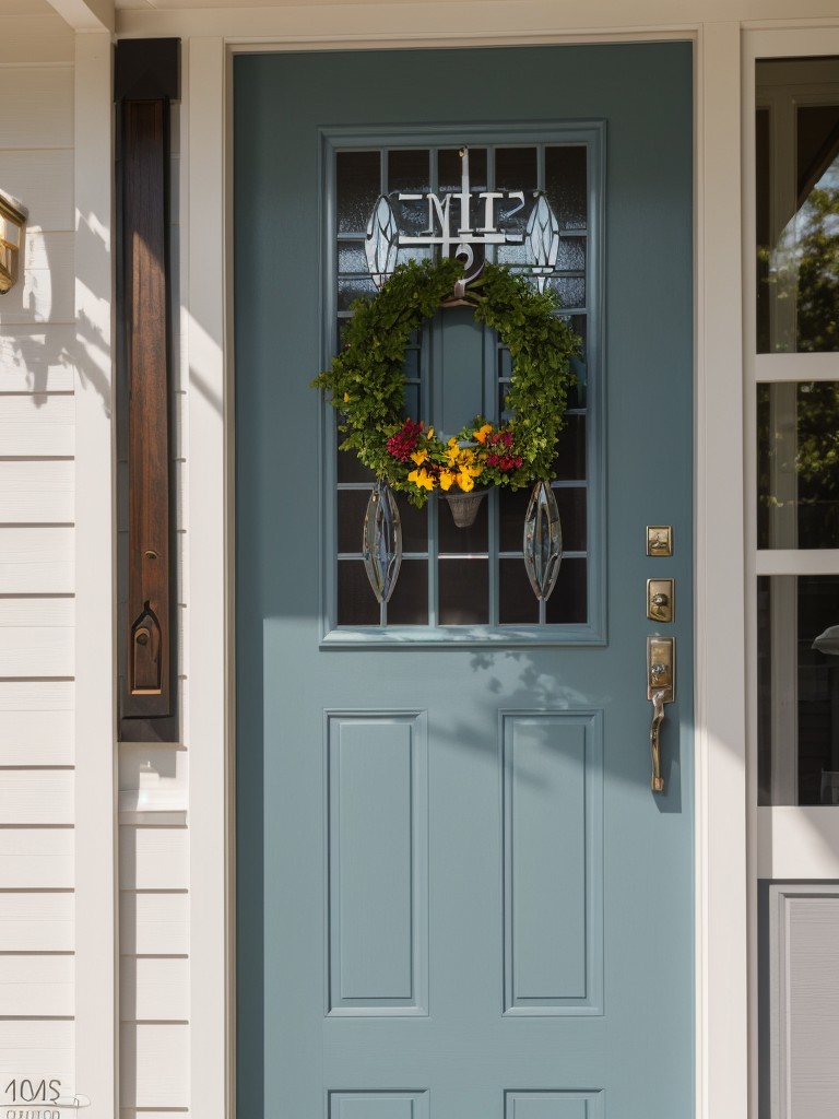 Enhancing the front door with a colorful paint job, decorative hardware, and a personalized address plaque.