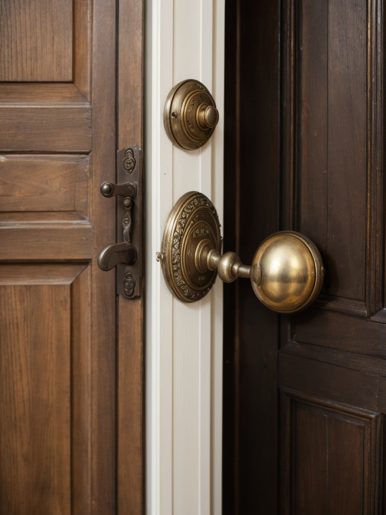 Incorporating an eclectic touch with a vintage door, antique doorknob, and an artistic door knocker.