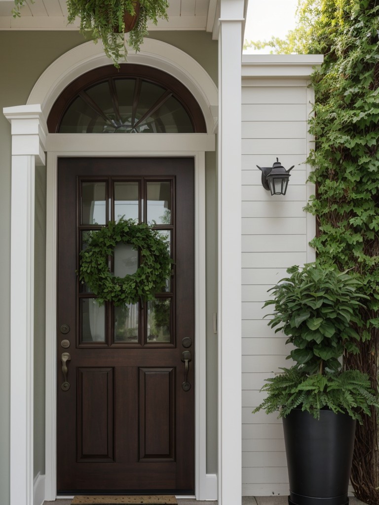 Incorporating a touch of nature with a vertical potted plant wall next to the front door.