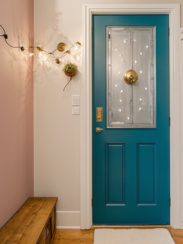 Incorporating a touch of whimsy with a DIY painted mural, fairy lights, and a quirky doorbell.