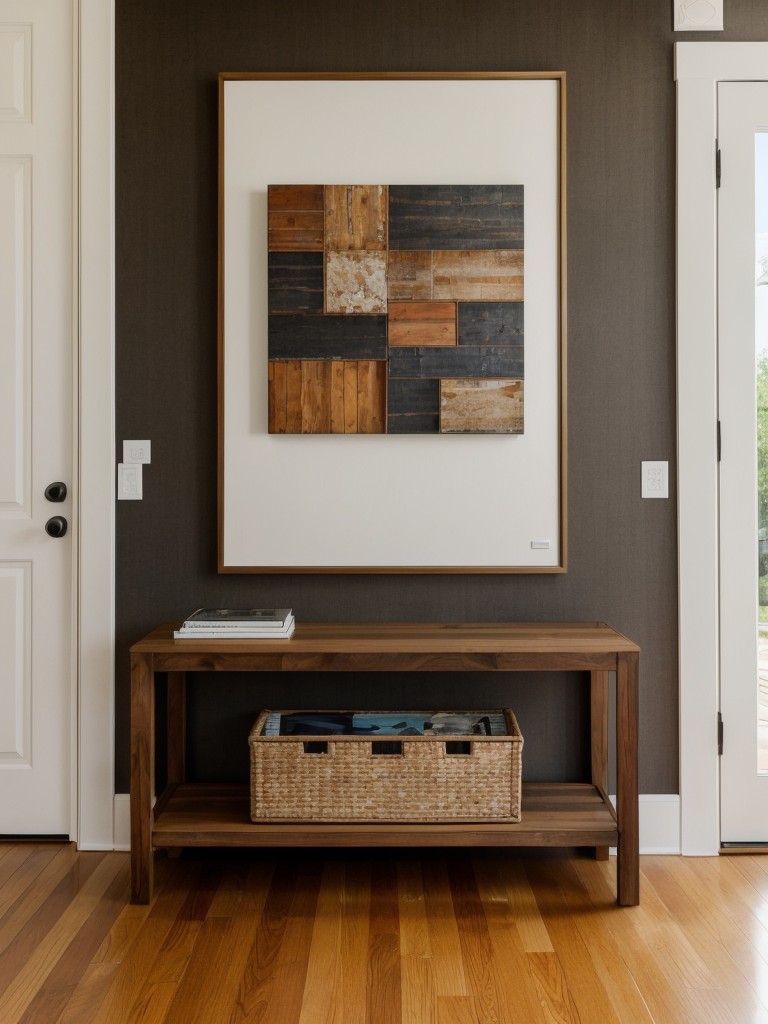 Making a bold statement with a statement art piece placed near the front door, like a large sculpture or a mixed-media collage.