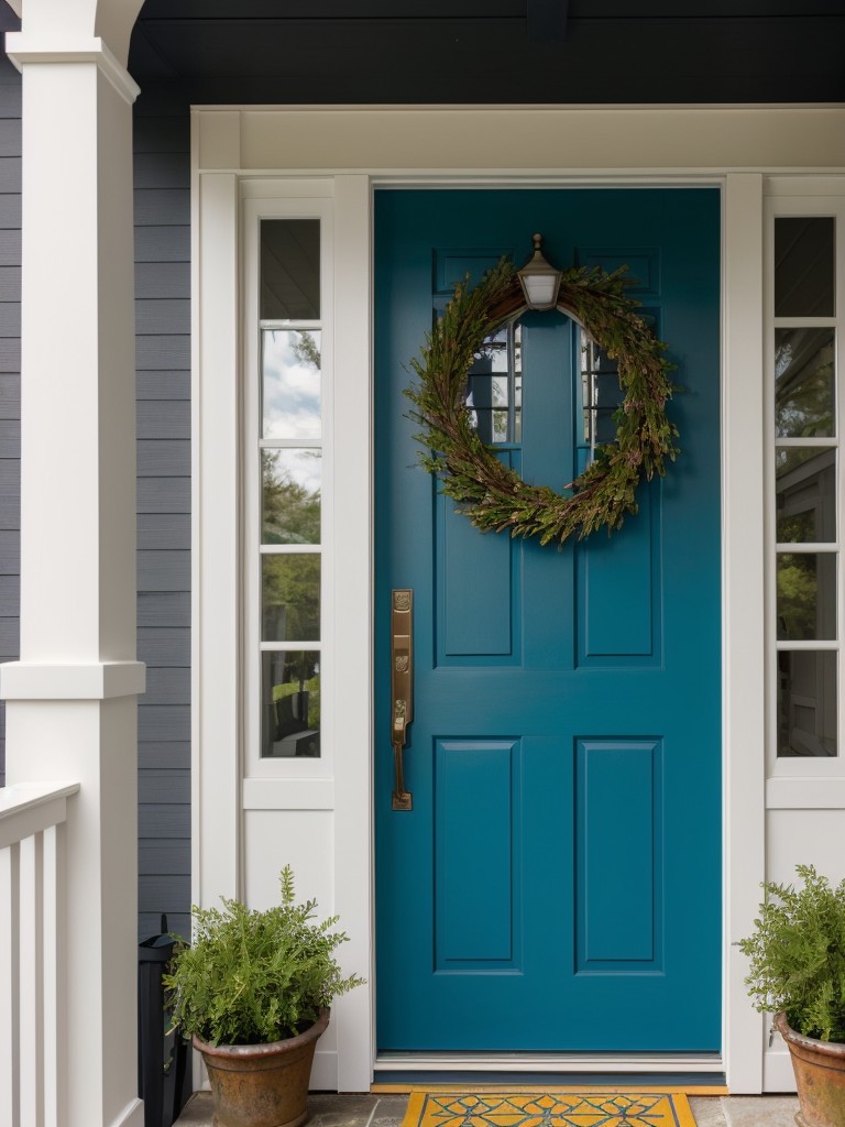 Painting the front door in a vibrant color for a playful and eye-catching entryway.