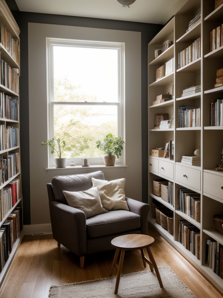 Creating a reading nook or cozy corner with a comfortable chair, good lighting, and a bookshelf.