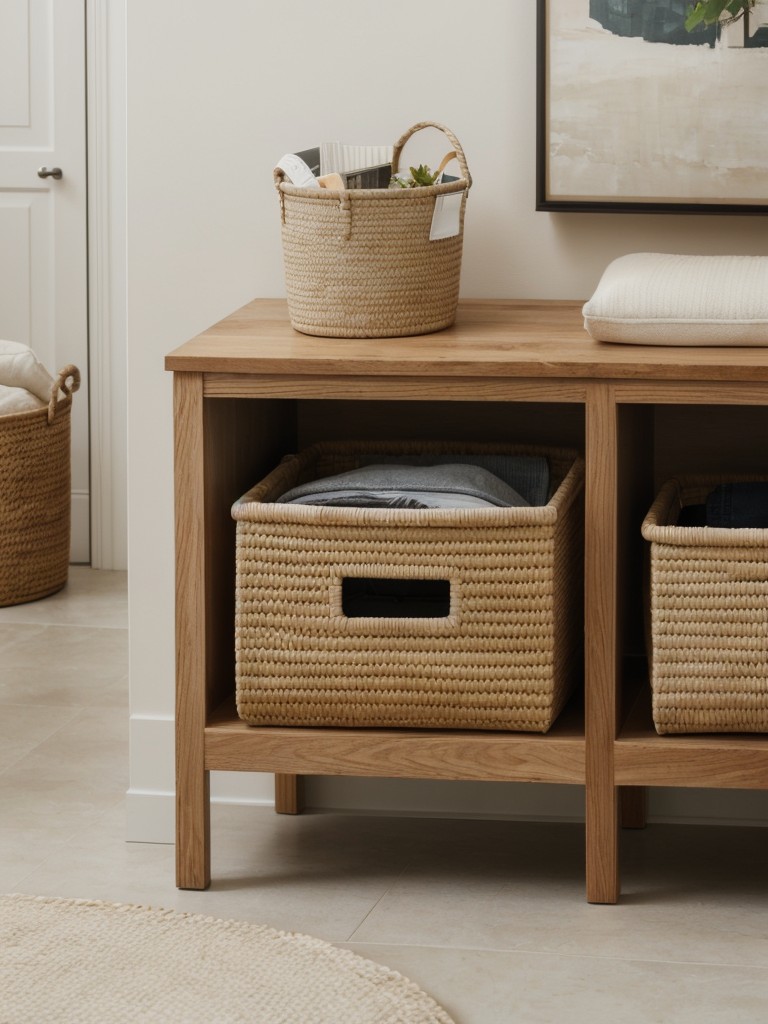 Incorporate plenty of functional and stylish storage solutions, such as wall hooks, baskets, and storage ottomans.