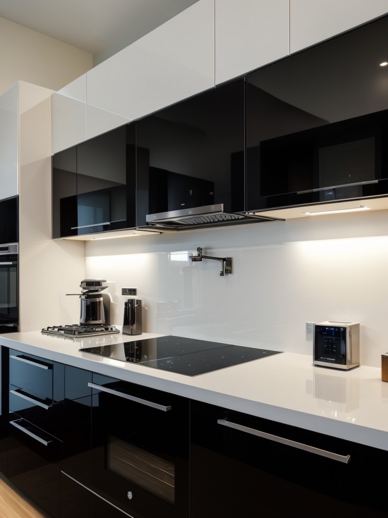 Contemporary kitchen with high-gloss cabinets, sleek countertops, and ultramodern appliances for a cutting-edge and futuristic feel.
