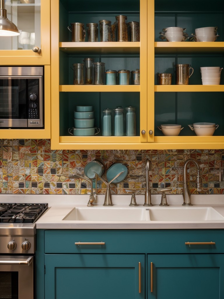 Eclectic kitchen design featuring mix-and-match cabinets, bold patterns, and unexpected color combinations for a fun and eclectic space.