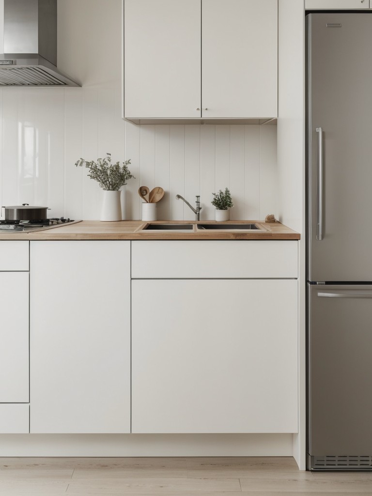 Scandinavian-inspired kitchen with light and airy aesthetic, neutral colors, and functional storage solutions for a clean and organized space.