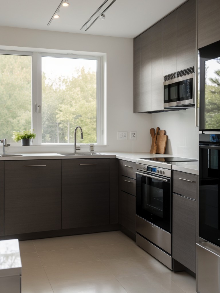 Sleek and modern kitchen design featuring minimalist cabinets, stainless steel appliances, and a streamlined color palette to create a contemporary look.