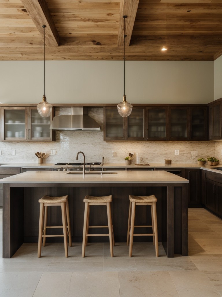 Zen-inspired kitchen design featuring natural materials, Asian-inspired decor, and a calming color palette to create a serene and peaceful atmosphere.