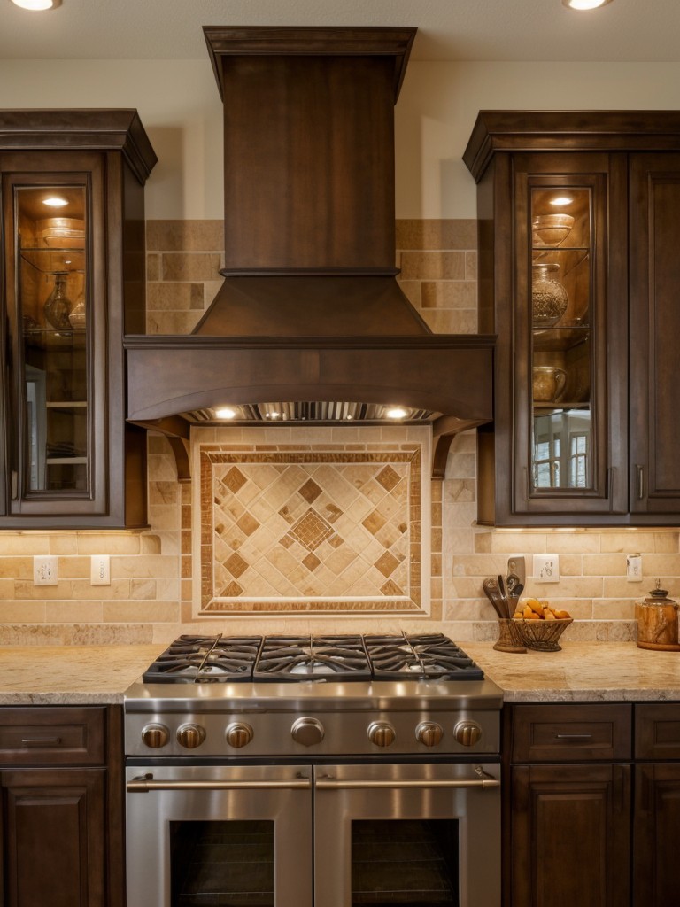 A Mediterranean-inspired kitchen design with warm earthy tones, decorative tile backsplash, and wrought iron accents to create a cozy and Mediterranean ambiance.
