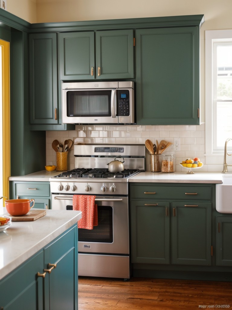 A retro-inspired kitchen design that embraces bold colors, vintage appliances, and funky patterns for a fun and nostalgic vibe.