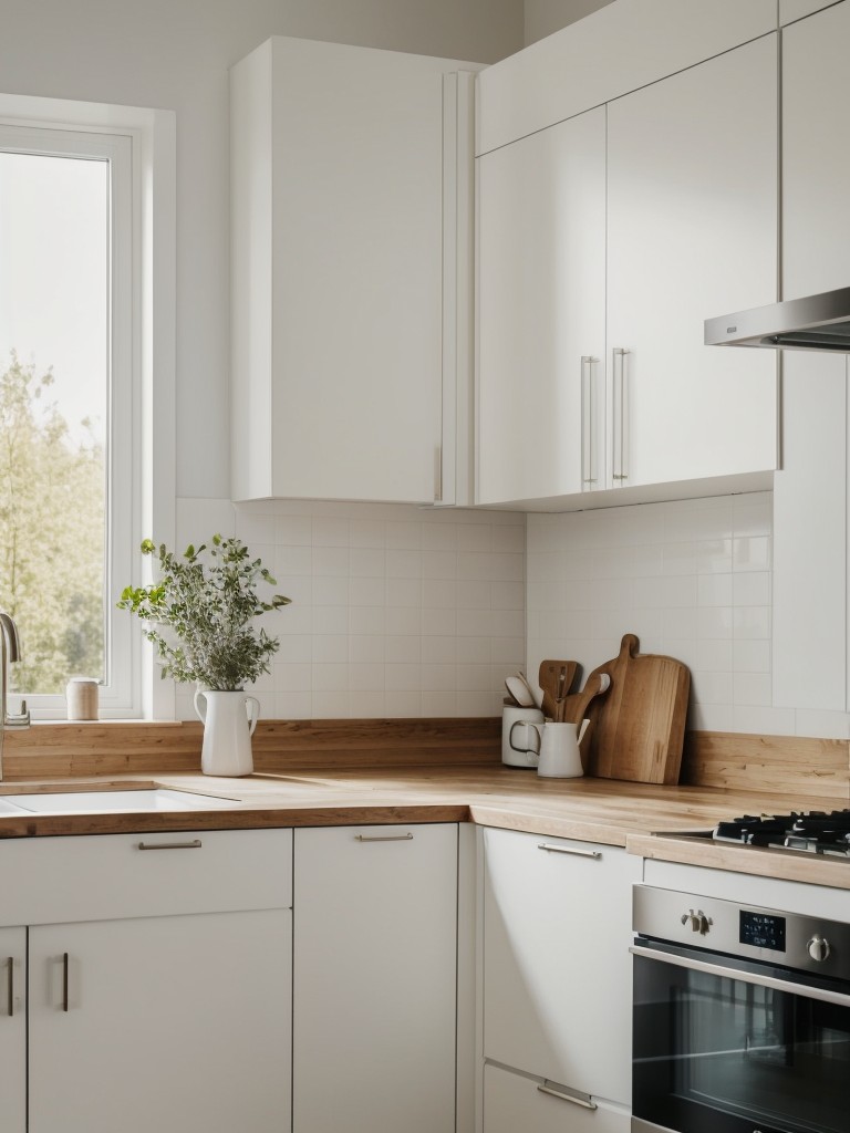 A Scandinavian-inspired kitchen design featuring light-colored cabinets, minimalist furniture, and plenty of natural light for a clean and airy feel.