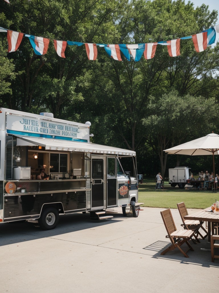 Outdoor picnic event with a variety of food trucks and live music for residents to enjoy.