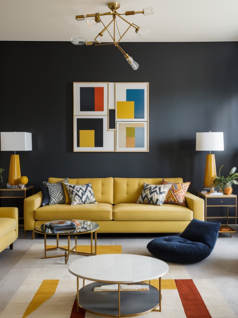 Achieve a contemporary and artistic living room by incorporating abstract artwork, unconventional furniture arrangements, and a mix of bold colors and patterns.
