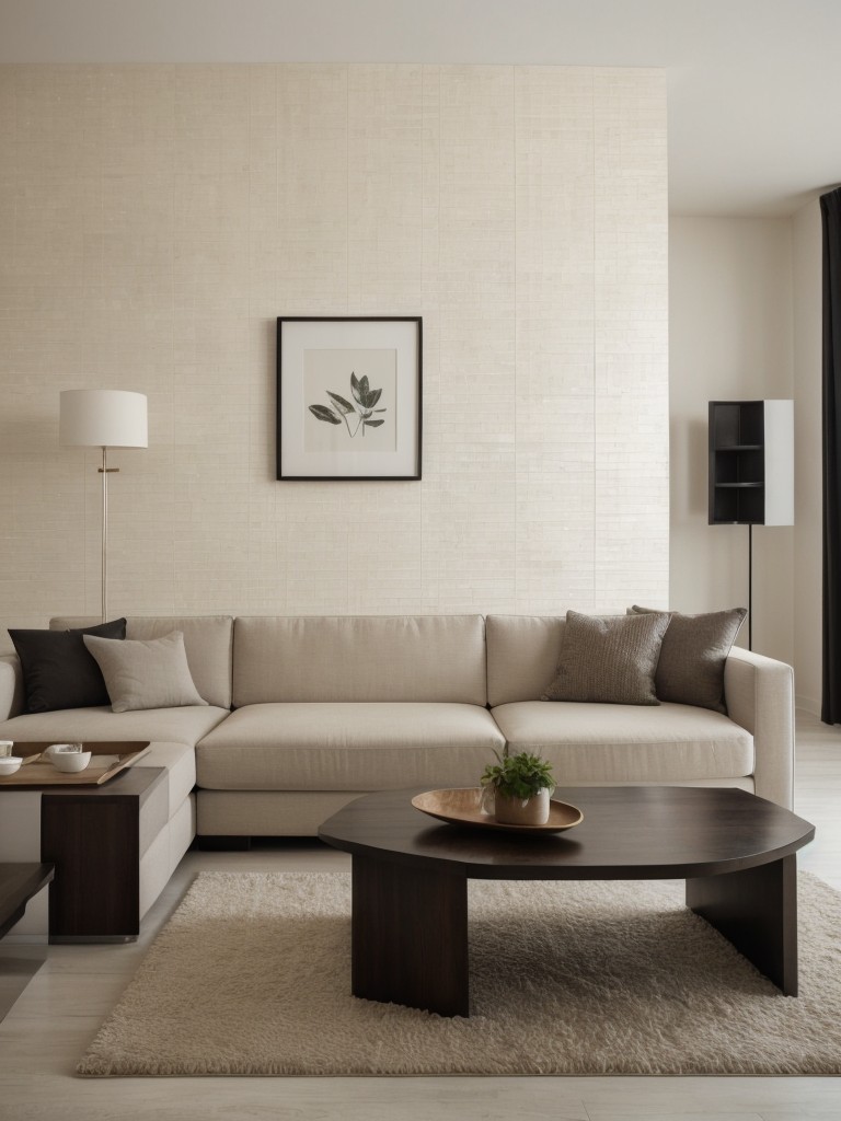 Add depth and visual interest to your living room with textured wallpapers or statement wall panels, complemented by contemporary furniture and minimalist decor.