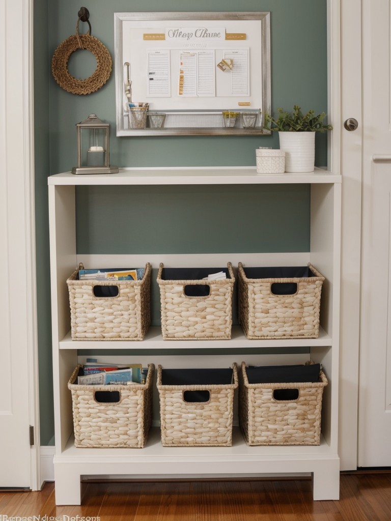 Create a command center near your entryway with a bulletin board, key hooks, and mail organizers to keep your life in order.