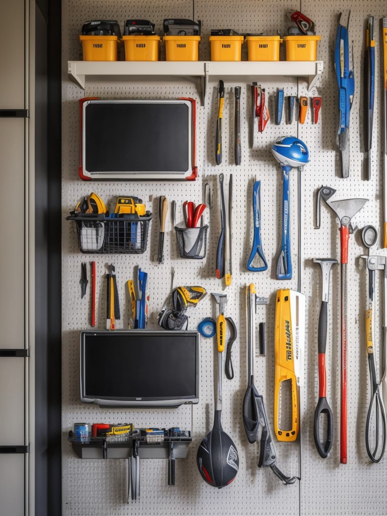 Hang a pegboard in your garage or utility area to keep tools, sports equipment, and other essentials organized and within reach.