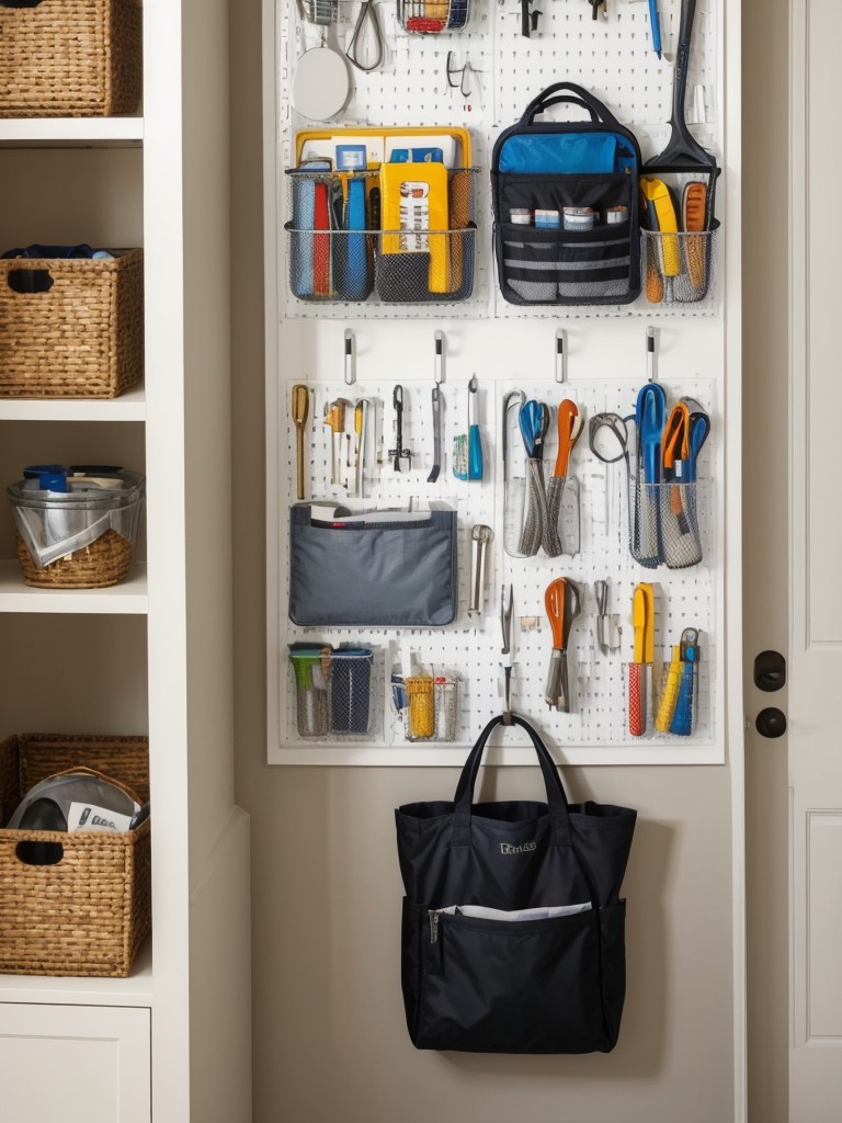 Install hooks or pegboards to hang and organize frequently used items like keys, bags, and accessories.