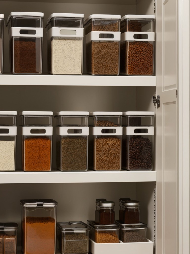 Maximize kitchen storage by utilizing magnetic and hanging spice racks, stackable containers, and pantry organizers.