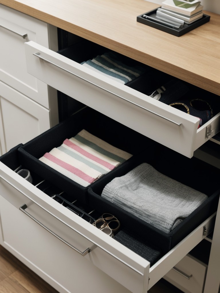 Use drawer dividers to keep small items like socks, accessories, and office supplies organized and easily accessible.