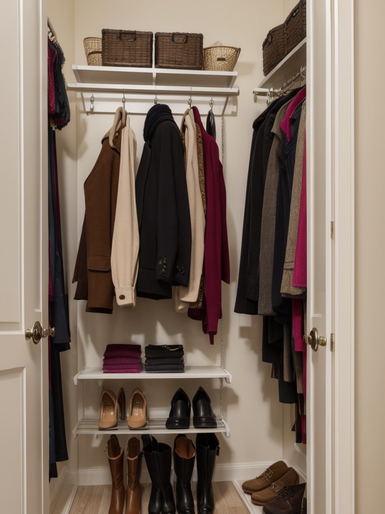 Utilize a hanging shoe organizer on the back of your closet door to keep handbags, scarves, and belts organized.