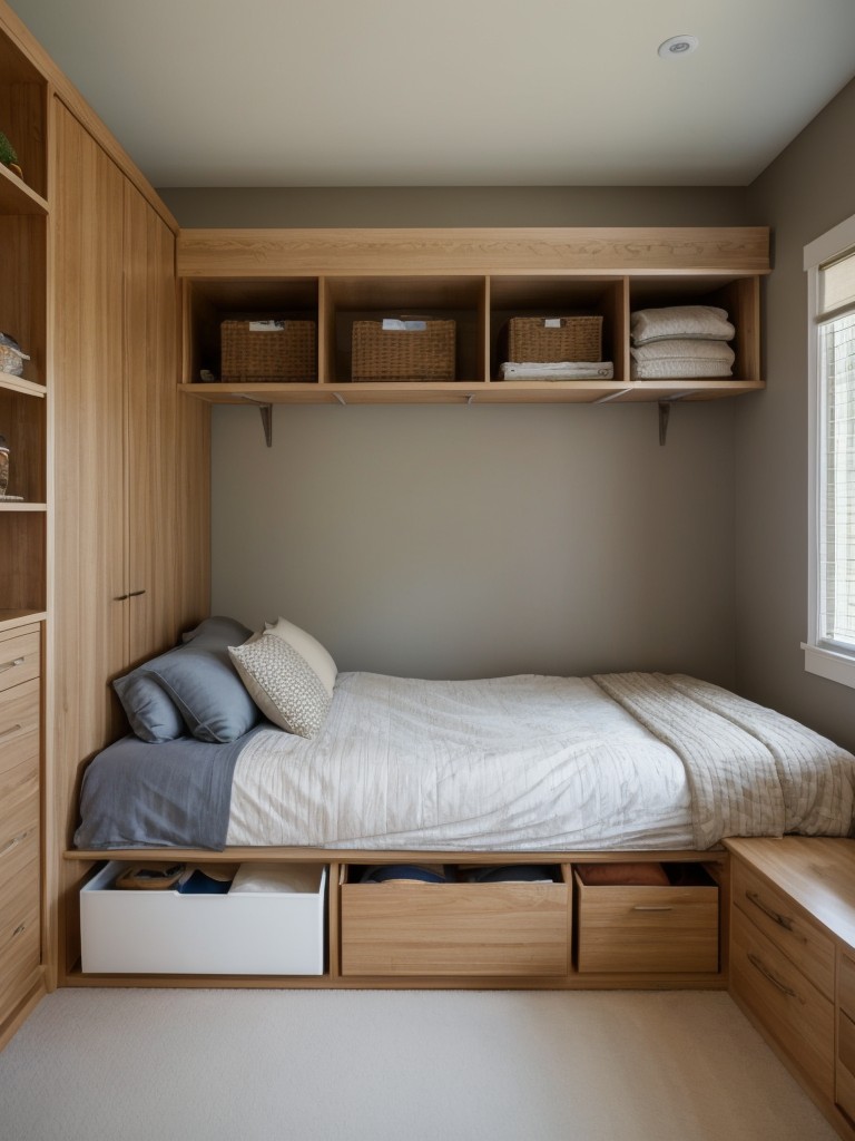 Utilize under-bed storage or overhead storage systems to make the most of limited space.