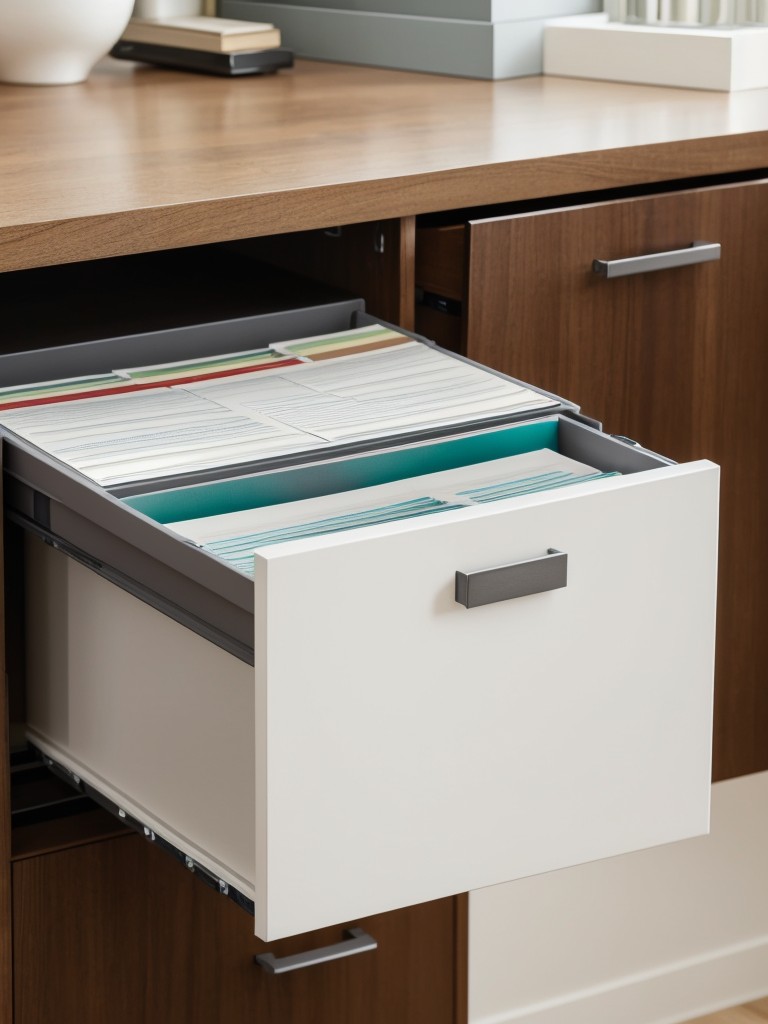 Utilize vertical filing systems or file boxes to keep important documents organized and easily accessible.