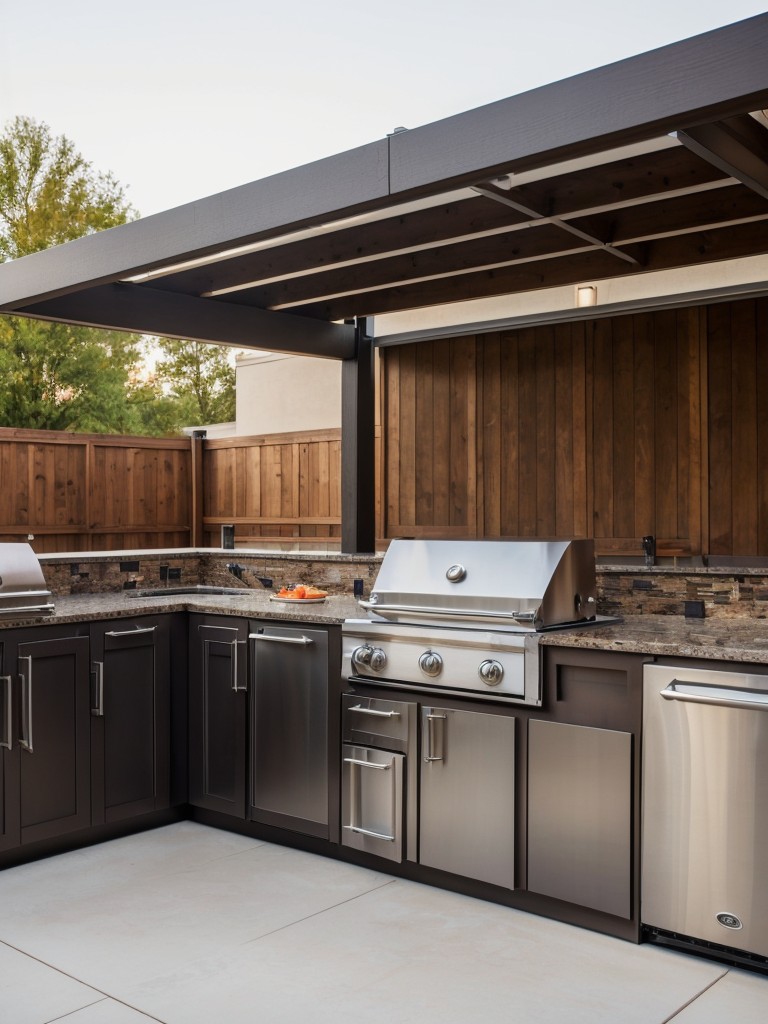 Incorporate an outdoor kitchen on your apartment patio with a built-in grill, a mini fridge, and a convenient food prep area.