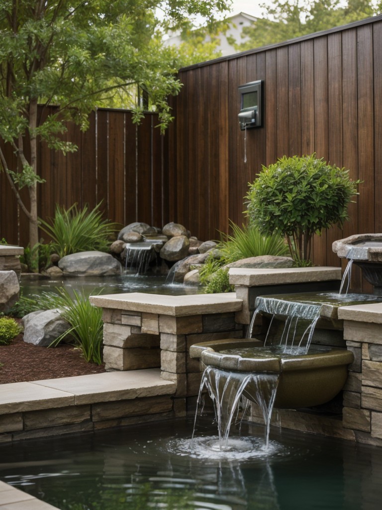 Incorporate a small water feature, like a cascading fountain or a mini pond, to add a soothing element to your apartment patio.