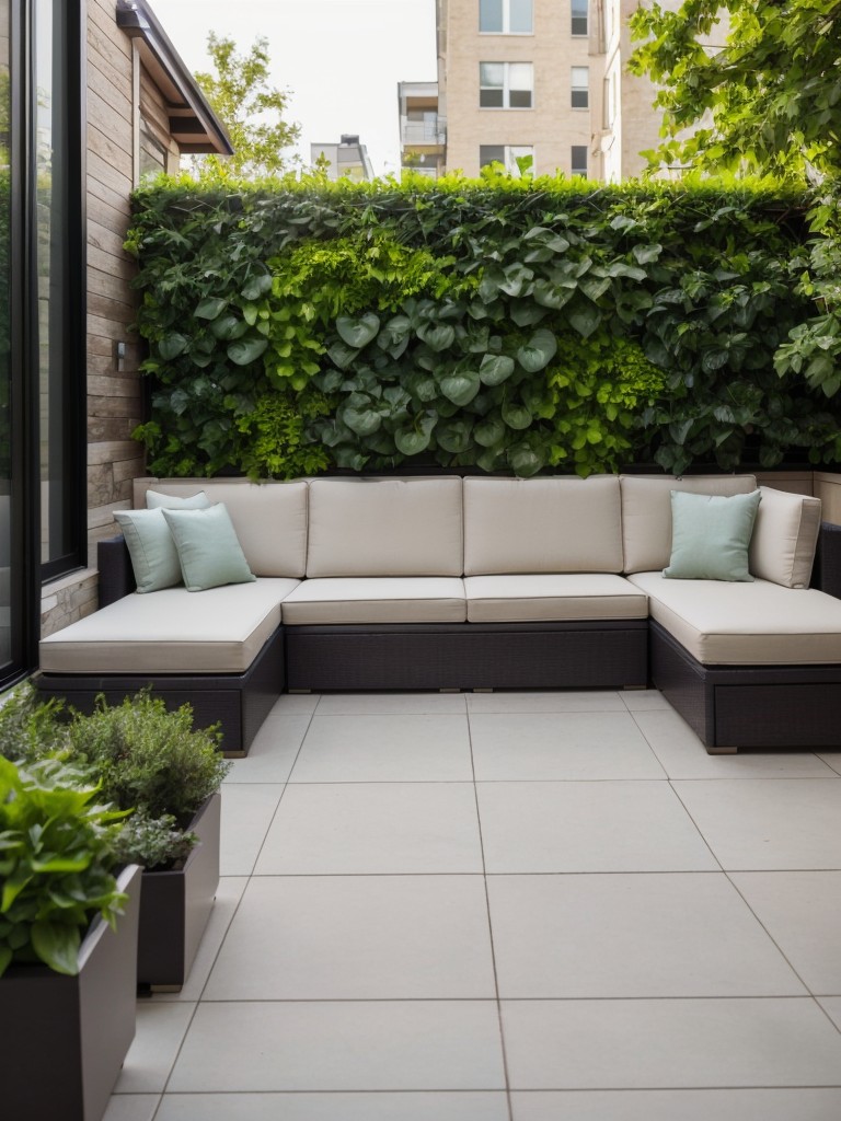 Incorporate a vertical garden on your apartment patio to maximize space and bring a refreshing atmosphere to your outdoor area.