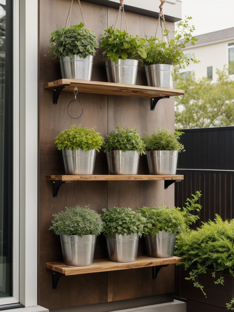 Utilize vertical space on your apartment patio by hanging plants, installing wall-mounted shelves, and using hanging baskets or planters.