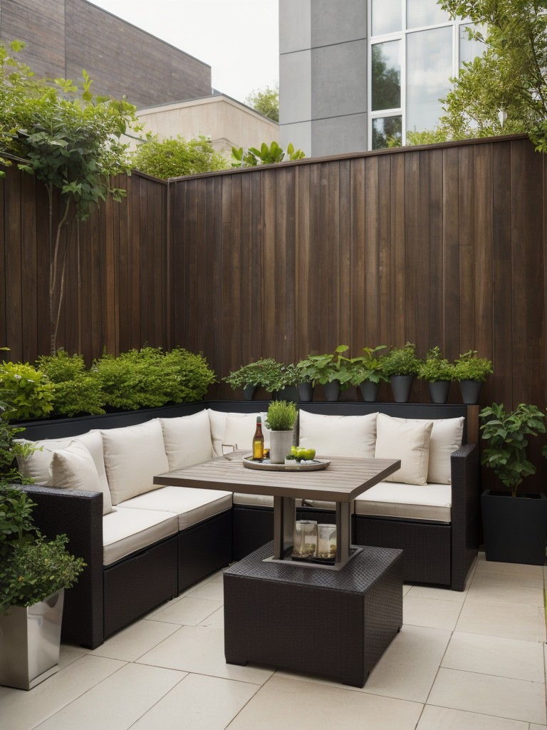 Optimize your apartment patio's functionality by designating different zones, such as a dining area, lounge space, and a small gardening corner, using furniture and decor to visually separate each area.