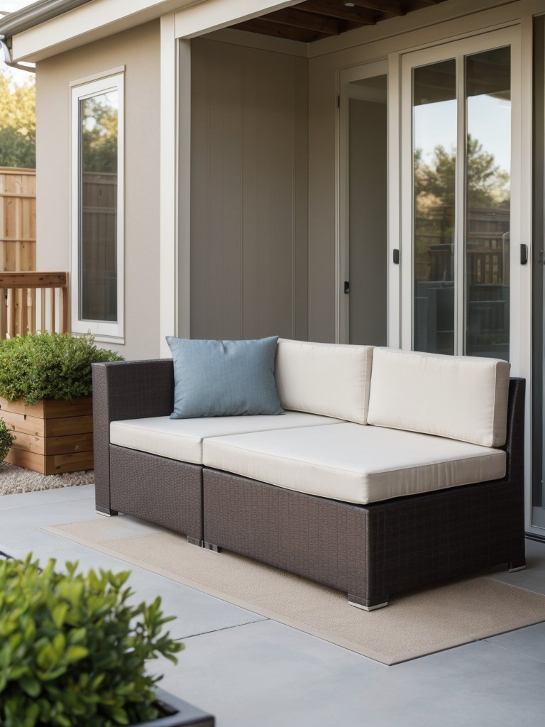 Optimize your apartment patio's space by using versatile outdoor furniture pieces that can double as storage, such as benches or ottomans with hidden compartments.